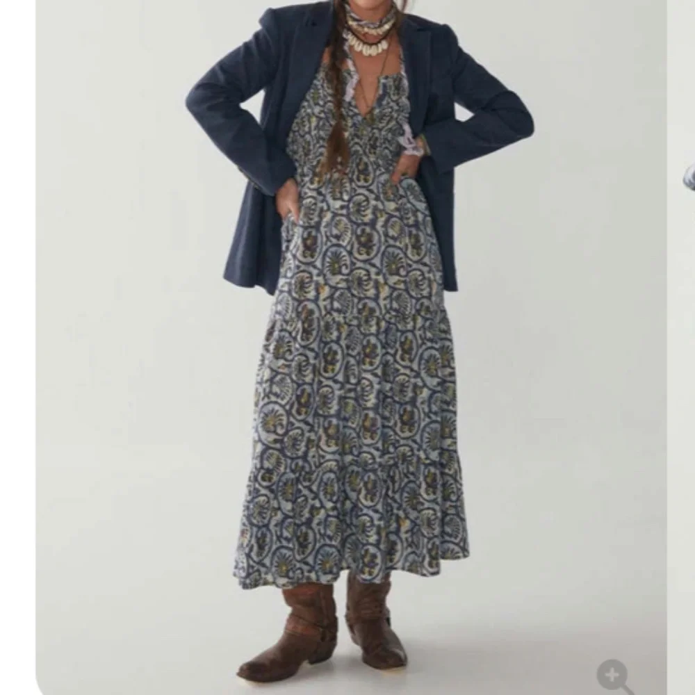 Maison Hotel Roberta Dress Vintage Blue and Ivory  Size XL - Picture 2 of 11